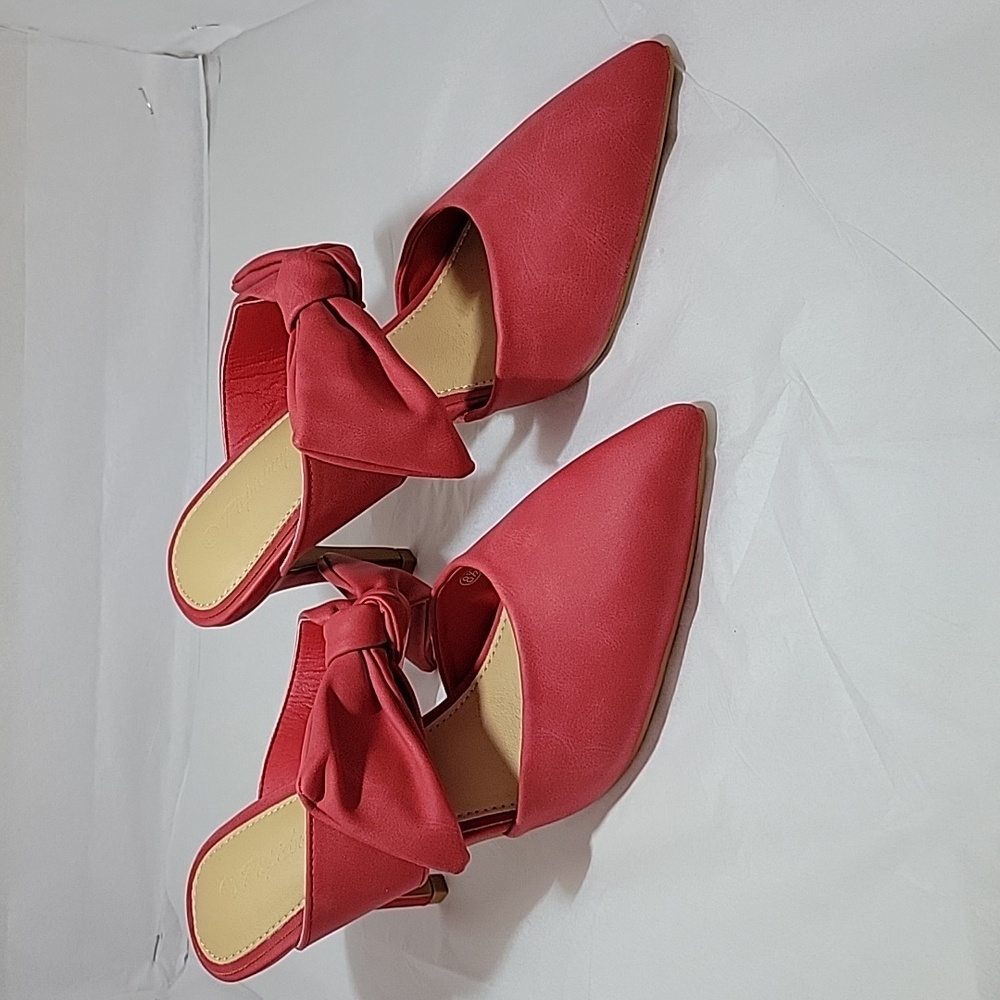 Women's Pointed Toe Bow Mules Mid Heel Slip On Backless Stiletto Heel